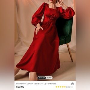 Red Squared lantern sleeve Dress